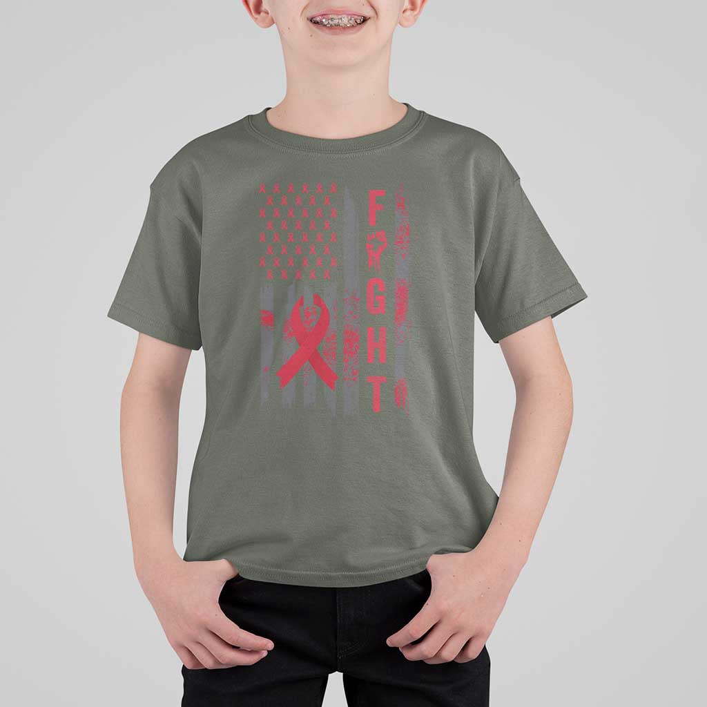 Fight For A Cure HIV AIDS Awareness T Shirt For Kid Patriotic Red Ribbon Gift - Wonder Print Shop