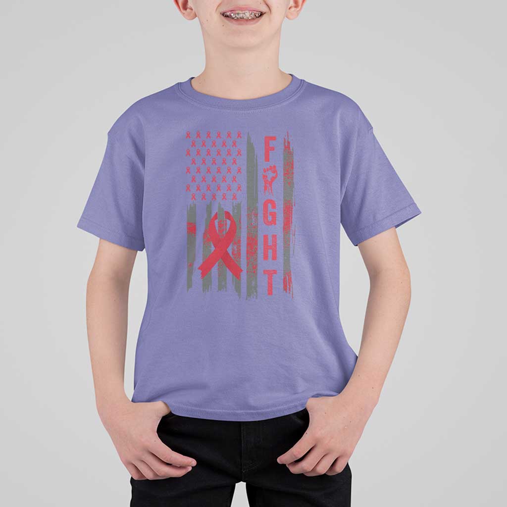 Fight For A Cure HIV AIDS Awareness T Shirt For Kid Patriotic Red Ribbon Gift - Wonder Print Shop