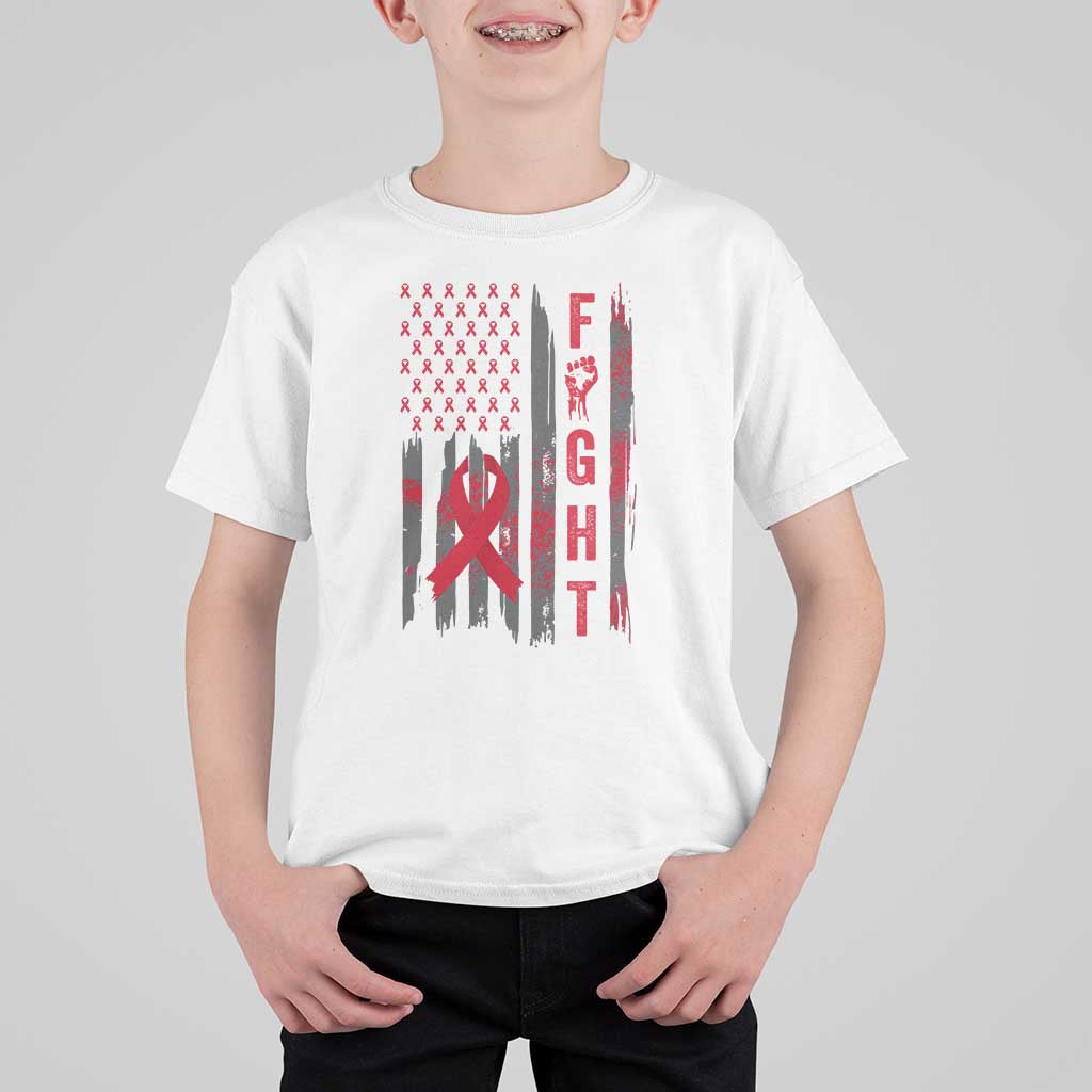 Fight For A Cure HIV AIDS Awareness T Shirt For Kid Patriotic Red Ribbon Gift - Wonder Print Shop