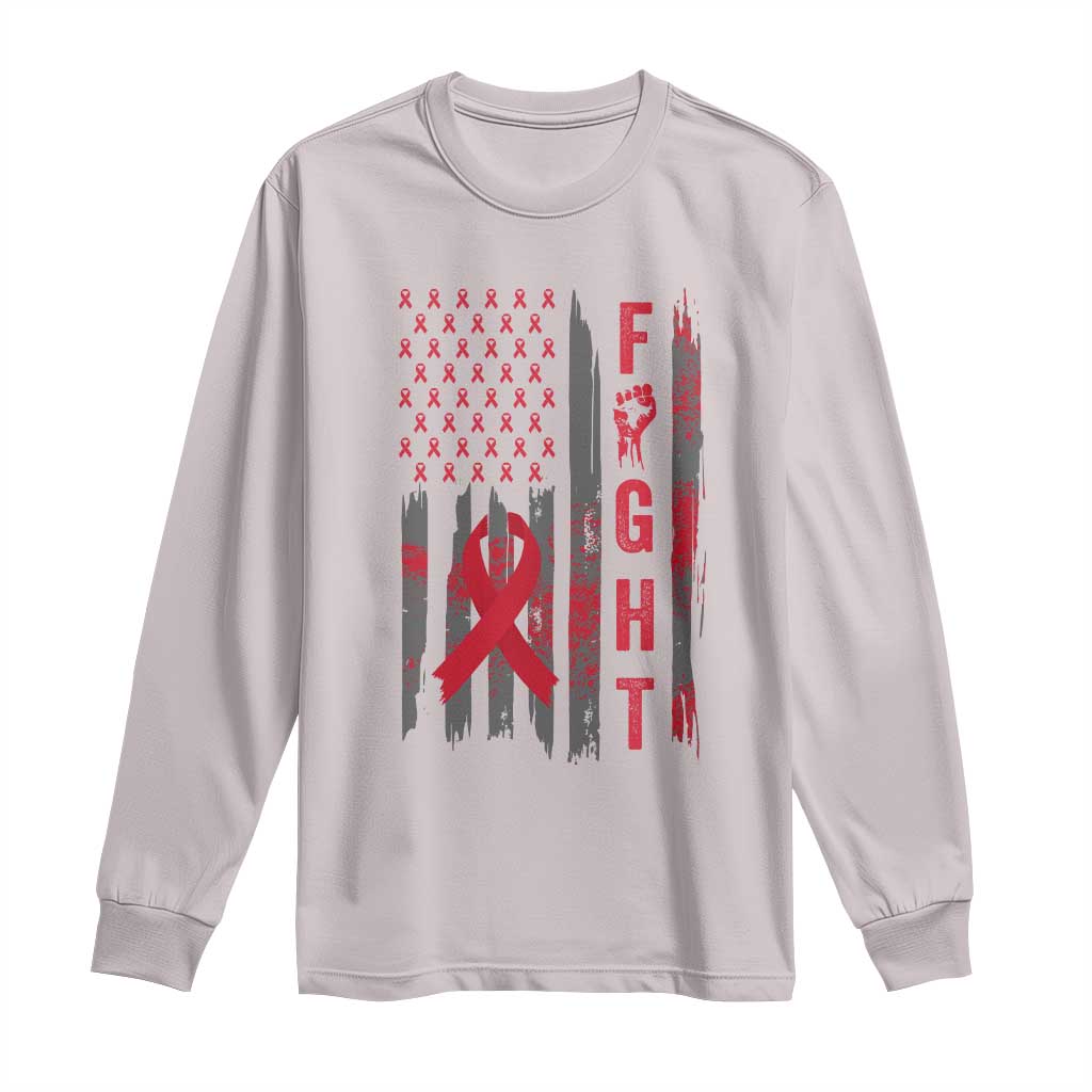 Fight For A Cure HIV AIDS Awareness Long Sleeve Shirt Patriotic Red Ribbon Gift - Wonder Print Shop