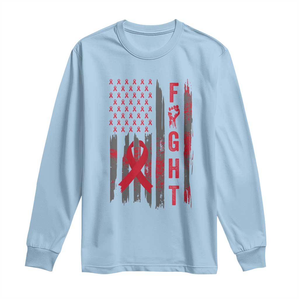 Fight For A Cure HIV AIDS Awareness Long Sleeve Shirt Patriotic Red Ribbon Gift - Wonder Print Shop