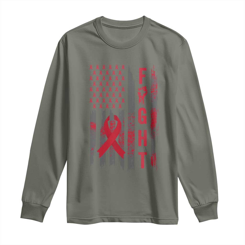 Fight For A Cure HIV AIDS Awareness Long Sleeve Shirt Patriotic Red Ribbon Gift - Wonder Print Shop