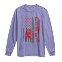 Fight For A Cure HIV AIDS Awareness Long Sleeve Shirt Patriotic Red Ribbon Gift - Wonder Print Shop