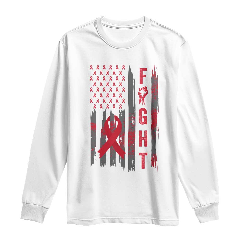 Fight For A Cure HIV AIDS Awareness Long Sleeve Shirt Patriotic Red Ribbon Gift - Wonder Print Shop