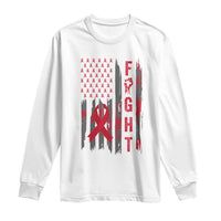 Fight For A Cure HIV AIDS Awareness Long Sleeve Shirt Patriotic Red Ribbon Gift - Wonder Print Shop