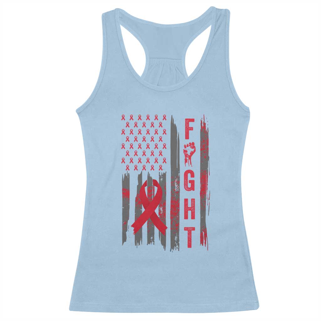 Fight For A Cure HIV AIDS Awareness Racerback Tank Top Patriotic Red Ribbon Gift - Wonder Print Shop
