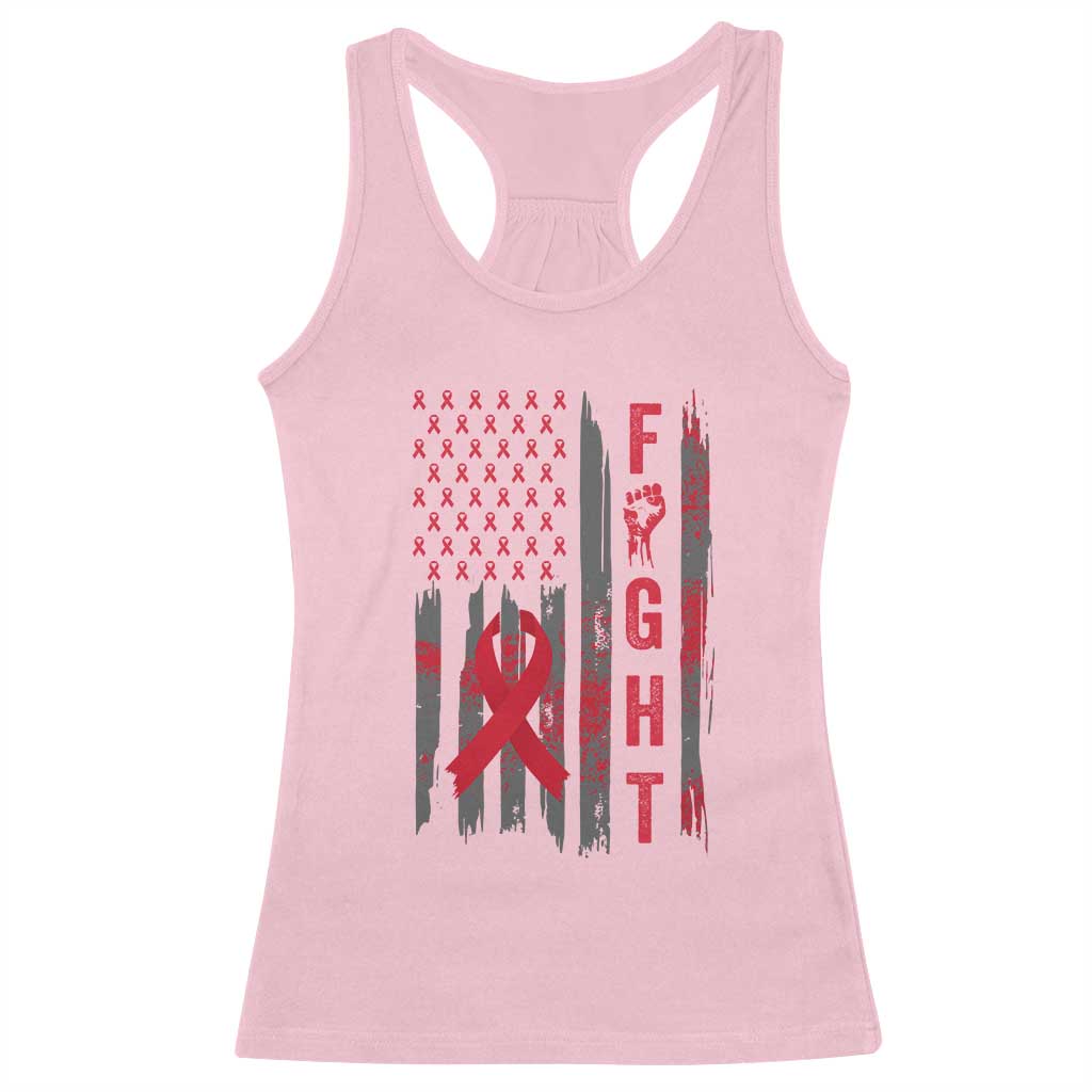 Fight For A Cure HIV AIDS Awareness Racerback Tank Top Patriotic Red Ribbon Gift - Wonder Print Shop