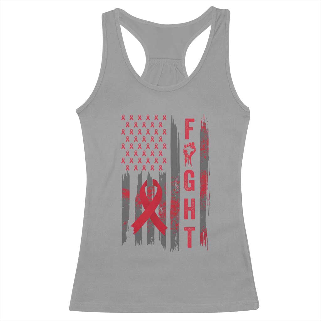 Fight For A Cure HIV AIDS Awareness Racerback Tank Top Patriotic Red Ribbon Gift - Wonder Print Shop