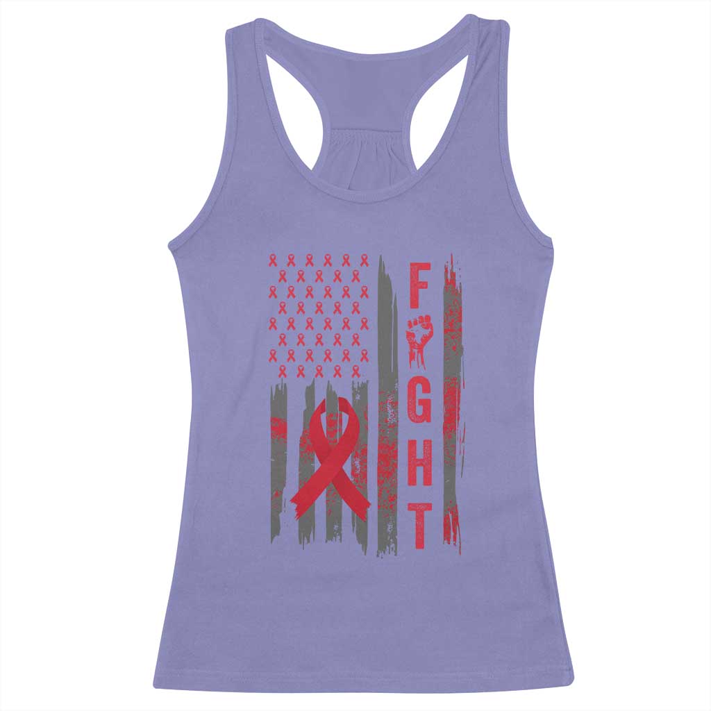 Fight For A Cure HIV AIDS Awareness Racerback Tank Top Patriotic Red Ribbon Gift - Wonder Print Shop