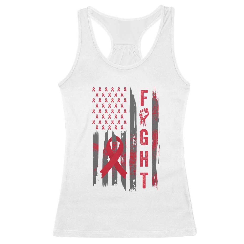 Fight For A Cure HIV AIDS Awareness Racerback Tank Top Patriotic Red Ribbon Gift - Wonder Print Shop