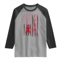 Fight For A Cure HIV AIDS Awareness Raglan Shirt Patriotic Red Ribbon Gift - Wonder Print Shop