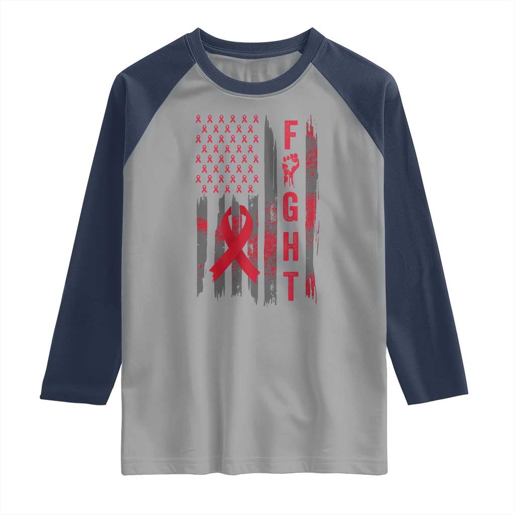 Fight For A Cure HIV AIDS Awareness Raglan Shirt Patriotic Red Ribbon Gift - Wonder Print Shop