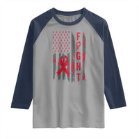 Fight For A Cure HIV AIDS Awareness Raglan Shirt Patriotic Red Ribbon Gift - Wonder Print Shop
