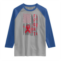 Fight For A Cure HIV AIDS Awareness Raglan Shirt Patriotic Red Ribbon Gift - Wonder Print Shop