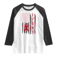 Fight For A Cure HIV AIDS Awareness Raglan Shirt Patriotic Red Ribbon Gift - Wonder Print Shop