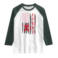 Fight For A Cure HIV AIDS Awareness Raglan Shirt Patriotic Red Ribbon Gift - Wonder Print Shop