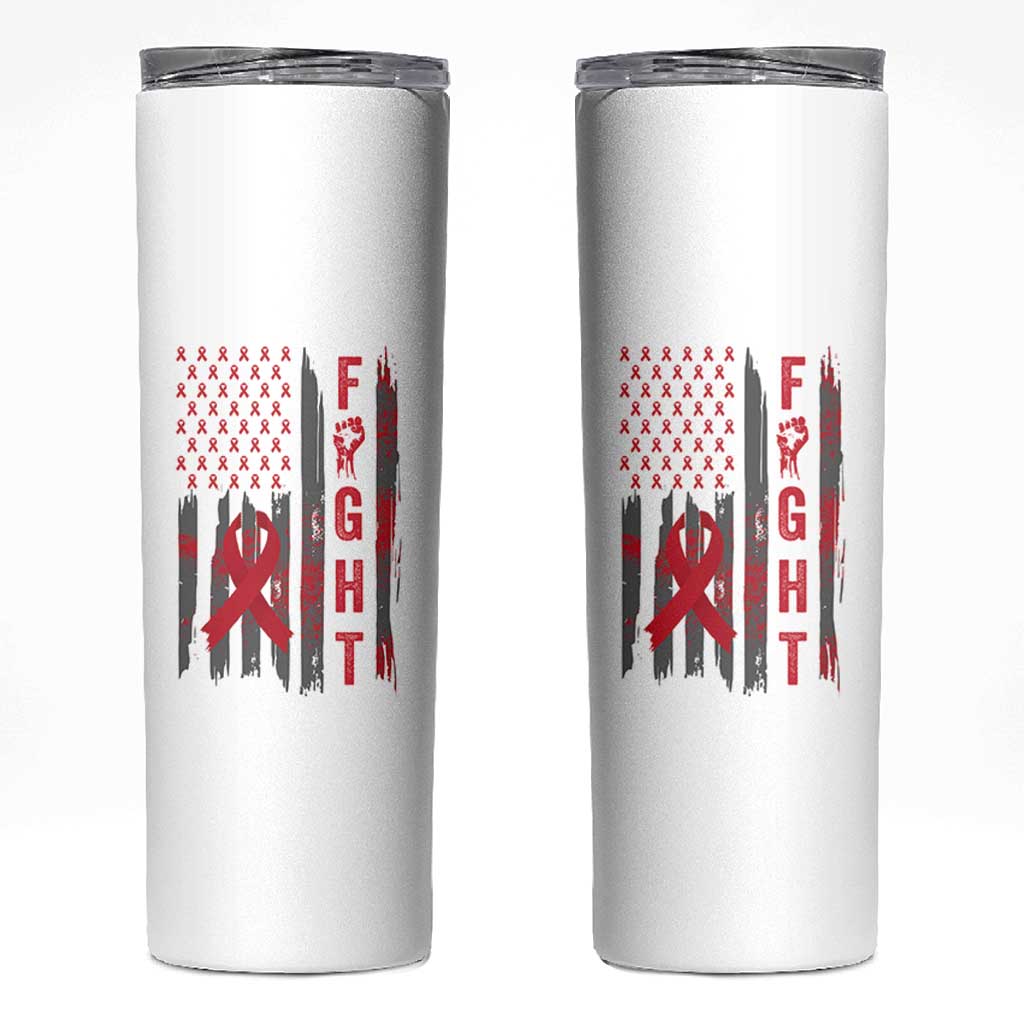 Fight For A Cure HIV AIDS Awareness Skinny Tumbler Patriotic Red Ribbon Gift - Wonder Print Shop