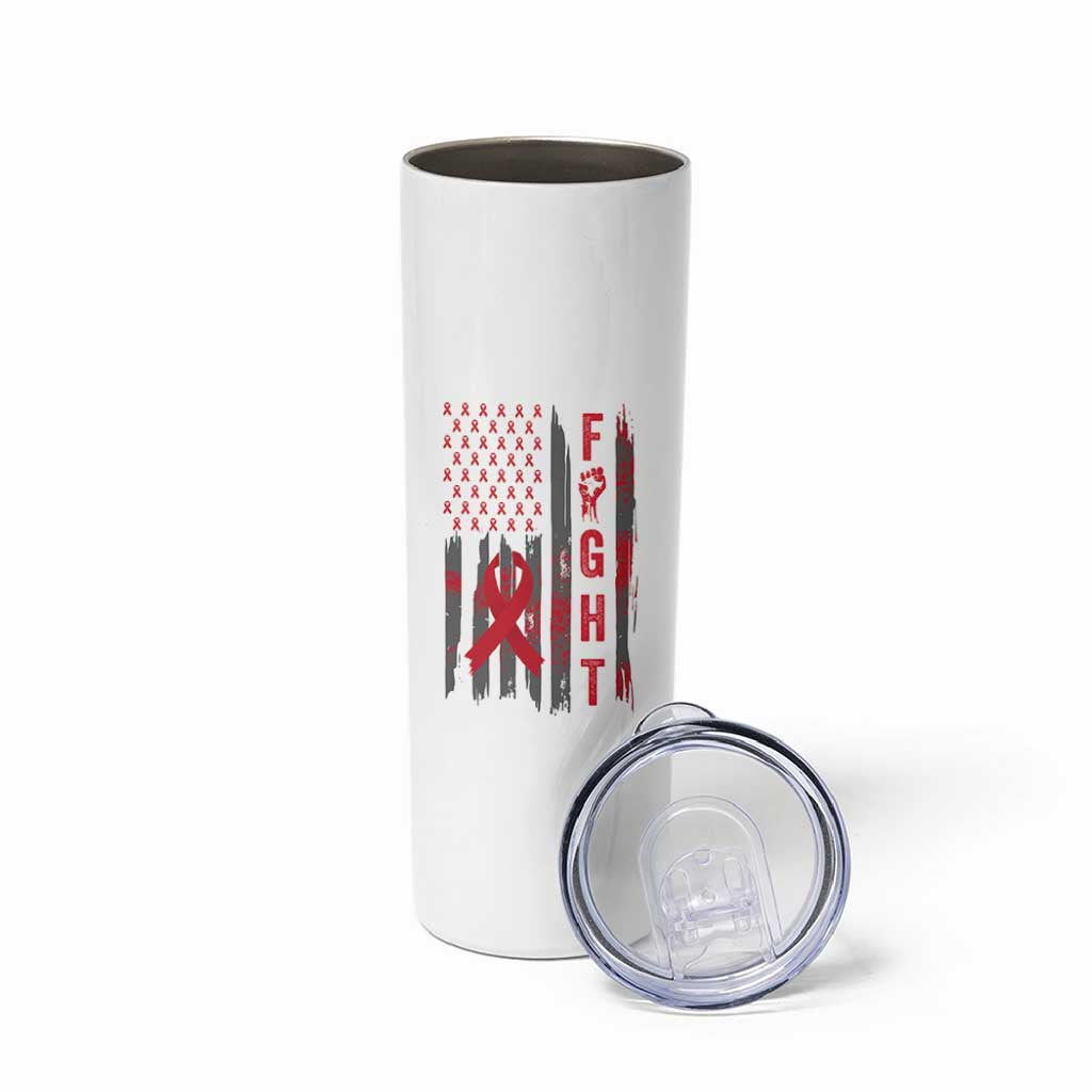 Fight For A Cure HIV AIDS Awareness Skinny Tumbler Patriotic Red Ribbon Gift - Wonder Print Shop