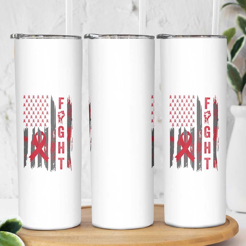 Fight For A Cure HIV AIDS Awareness Skinny Tumbler Patriotic Red Ribbon Gift - Wonder Print Shop