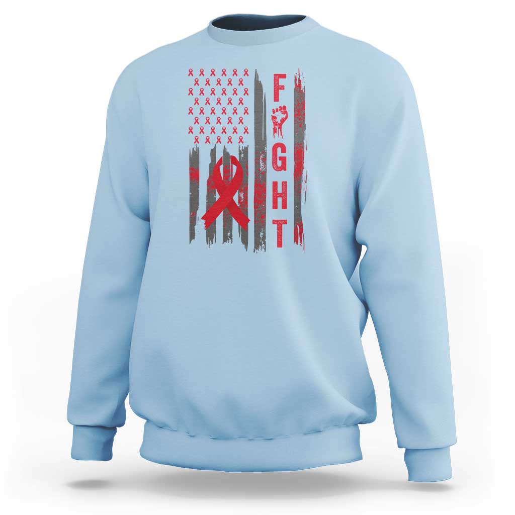 Fight For A Cure HIV AIDS Awareness Sweatshirt Patriotic Red Ribbon Gift - Wonder Print Shop
