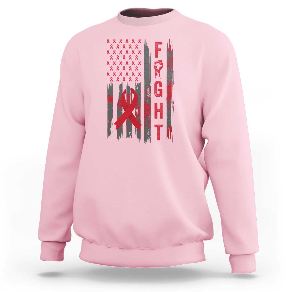 Fight For A Cure HIV AIDS Awareness Sweatshirt Patriotic Red Ribbon Gift - Wonder Print Shop