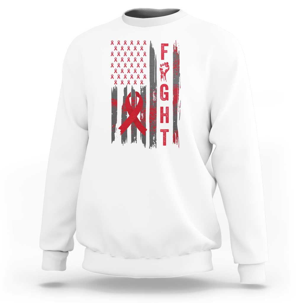 Fight For A Cure HIV AIDS Awareness Sweatshirt Patriotic Red Ribbon Gift - Wonder Print Shop