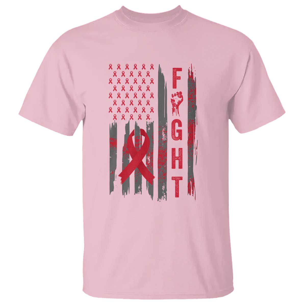 Fight For A Cure HIV AIDS Awareness T Shirt Patriotic Red Ribbon Gift - Wonder Print Shop