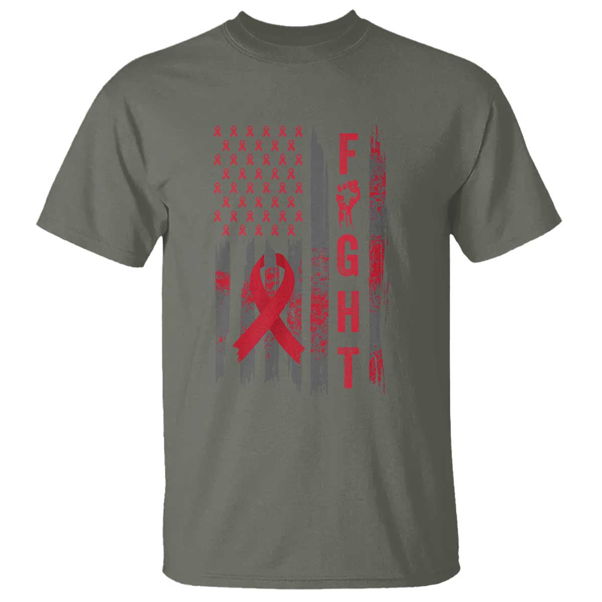 Fight For A Cure HIV AIDS Awareness T Shirt Patriotic Red Ribbon Gift - Wonder Print Shop