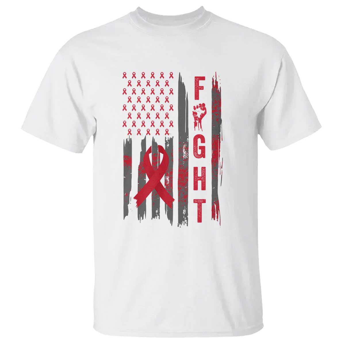 Fight For A Cure HIV AIDS Awareness T Shirt Patriotic Red Ribbon Gift - Wonder Print Shop