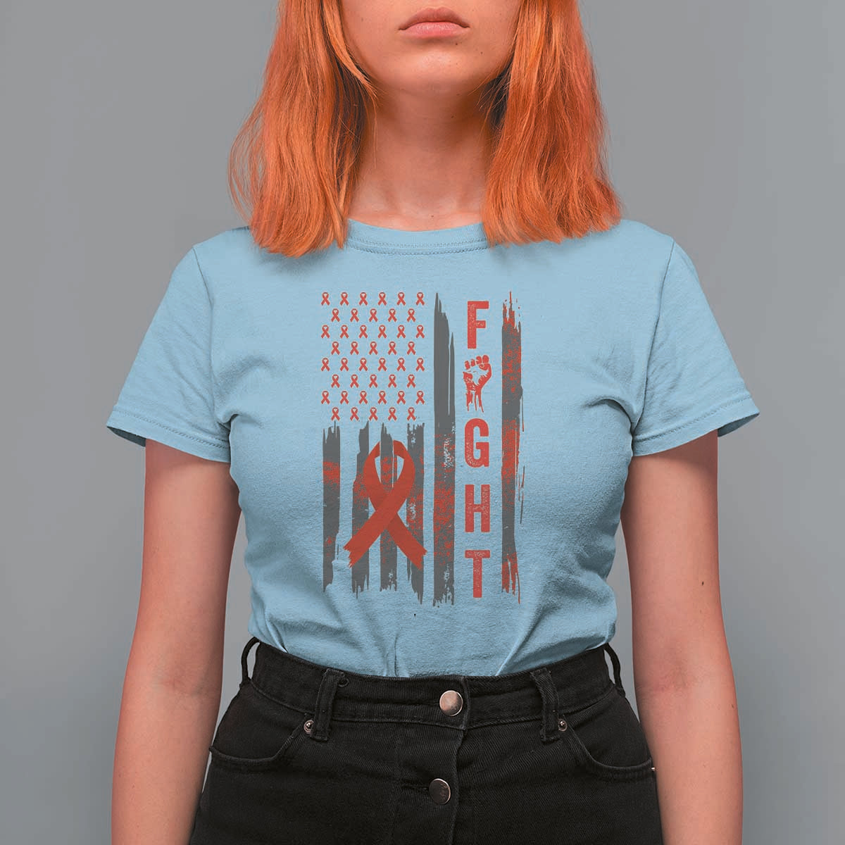 Fight For A Cure HIV AIDS Awareness T Shirt For Women Patriotic Red Ribbon Gift - Wonder Print Shop