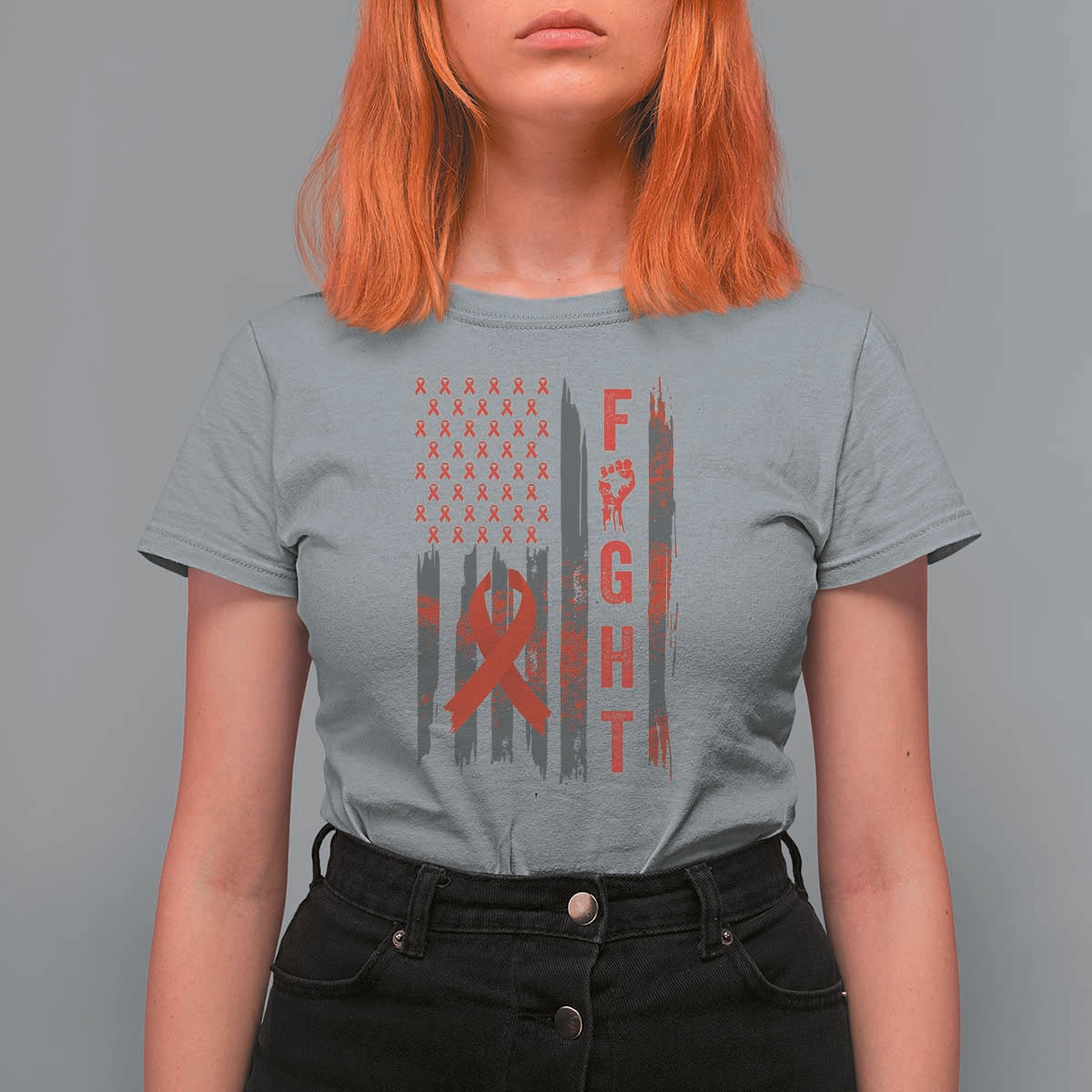Fight For A Cure HIV AIDS Awareness T Shirt For Women Patriotic Red Ribbon Gift - Wonder Print Shop