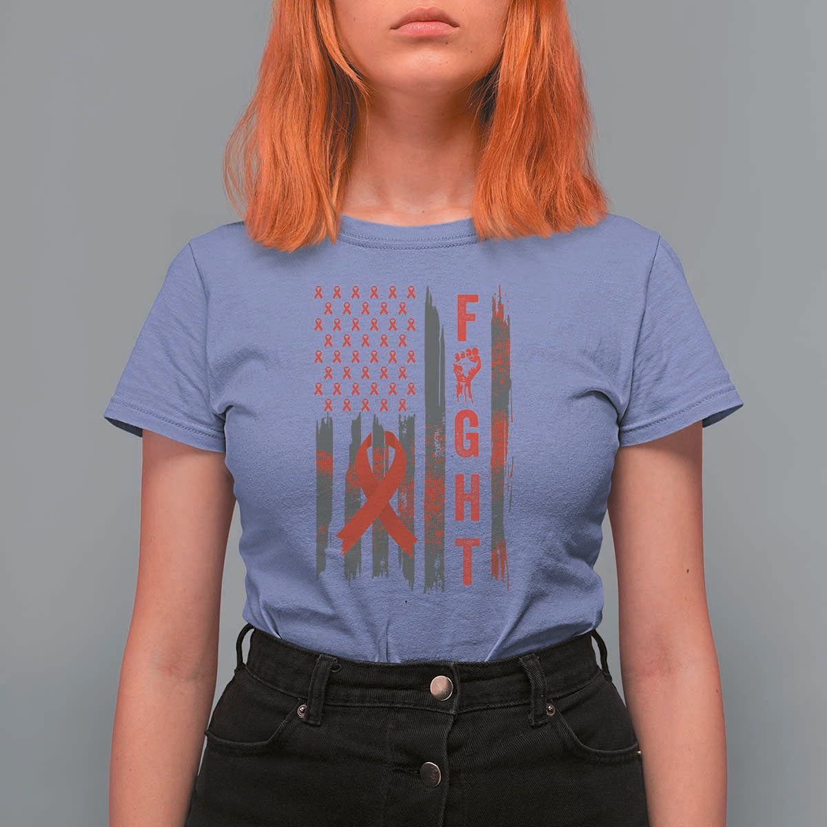 Fight For A Cure HIV AIDS Awareness T Shirt For Women Patriotic Red Ribbon Gift - Wonder Print Shop