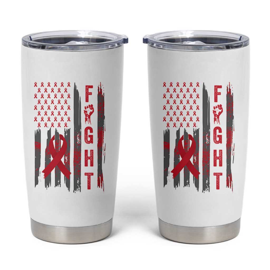 Fight For A Cure HIV AIDS Awareness Tumbler Cup Patriotic Red Ribbon Gift - Wonder Print Shop