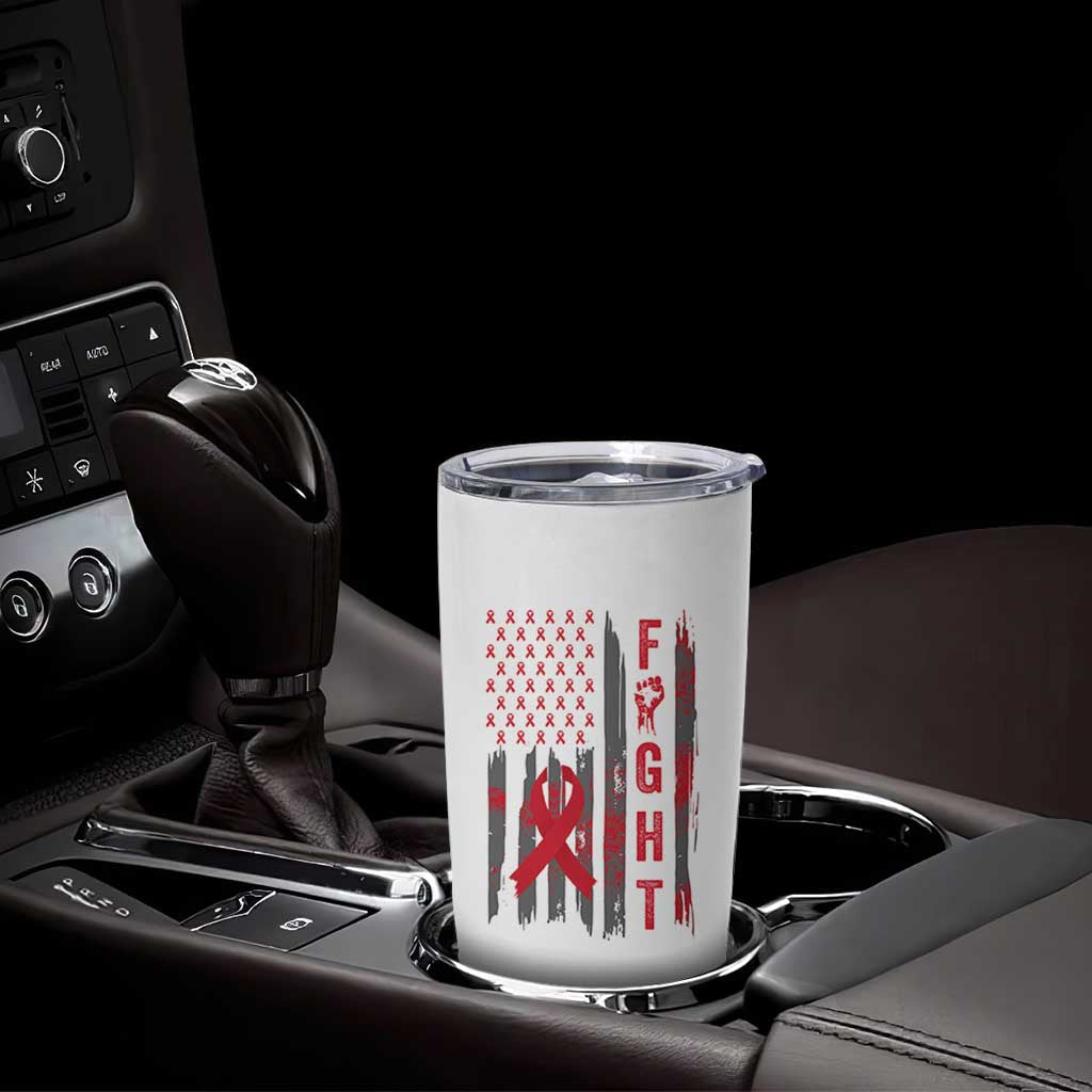 Fight For A Cure HIV AIDS Awareness Tumbler Cup Patriotic Red Ribbon Gift - Wonder Print Shop