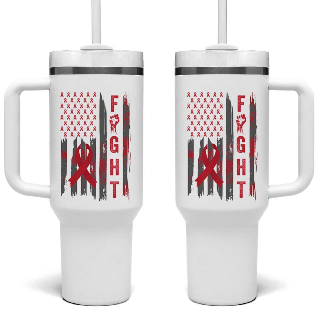 Fight For A Cure HIV AIDS Awareness Tumbler With Handle Patriotic Red Ribbon Gift - Wonder Print Shop
