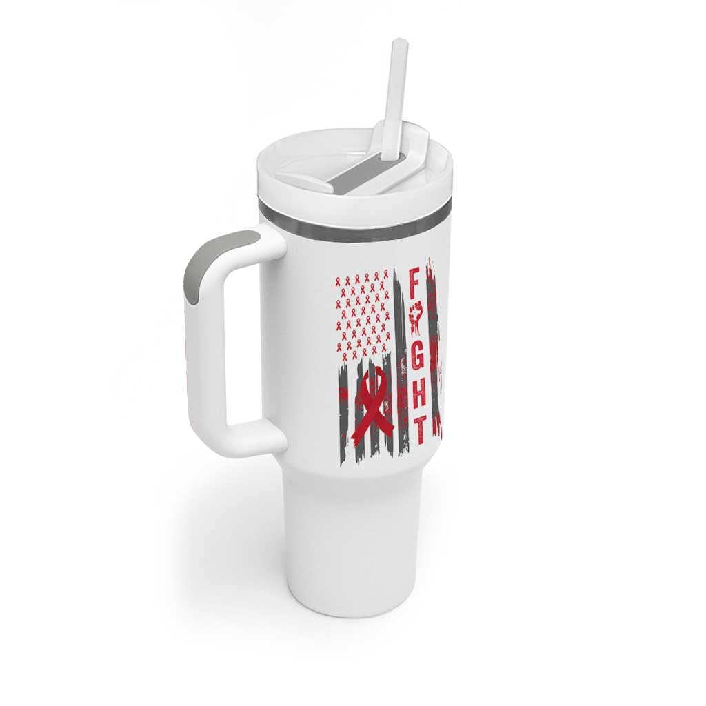 Fight For A Cure HIV AIDS Awareness Tumbler With Handle Patriotic Red Ribbon Gift - Wonder Print Shop