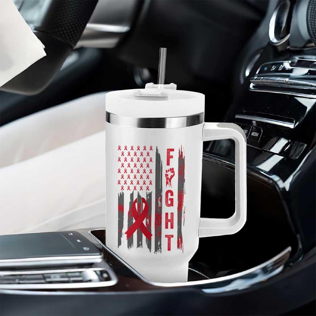 Fight For A Cure HIV AIDS Awareness Tumbler With Handle Patriotic Red Ribbon Gift - Wonder Print Shop
