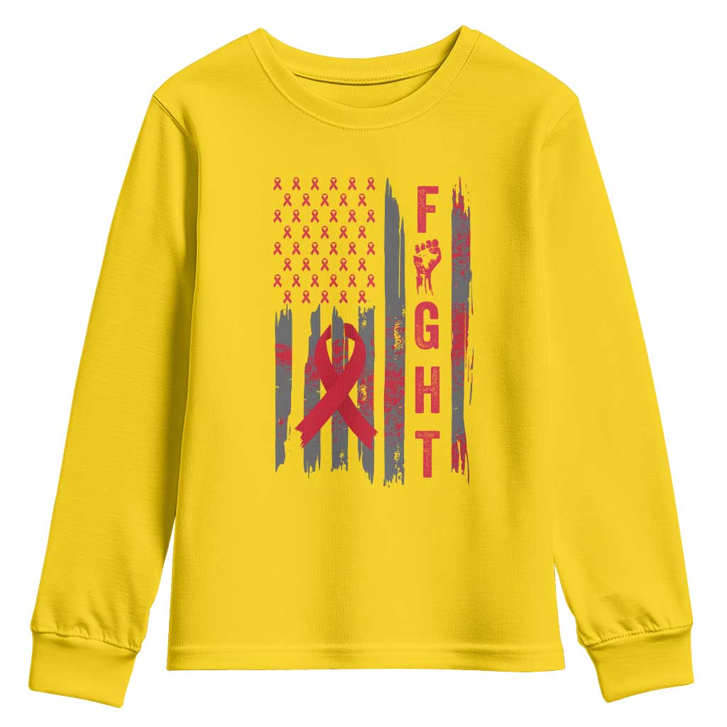 Fight For A Cure HIV AIDS Awareness Youth Sweatshirt Patriotic Red Ribbon Gift - Wonder Print Shop