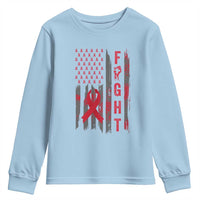 Fight For A Cure HIV AIDS Awareness Youth Sweatshirt Patriotic Red Ribbon Gift - Wonder Print Shop