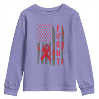 Fight For A Cure HIV AIDS Awareness Youth Sweatshirt Patriotic Red Ribbon Gift - Wonder Print Shop