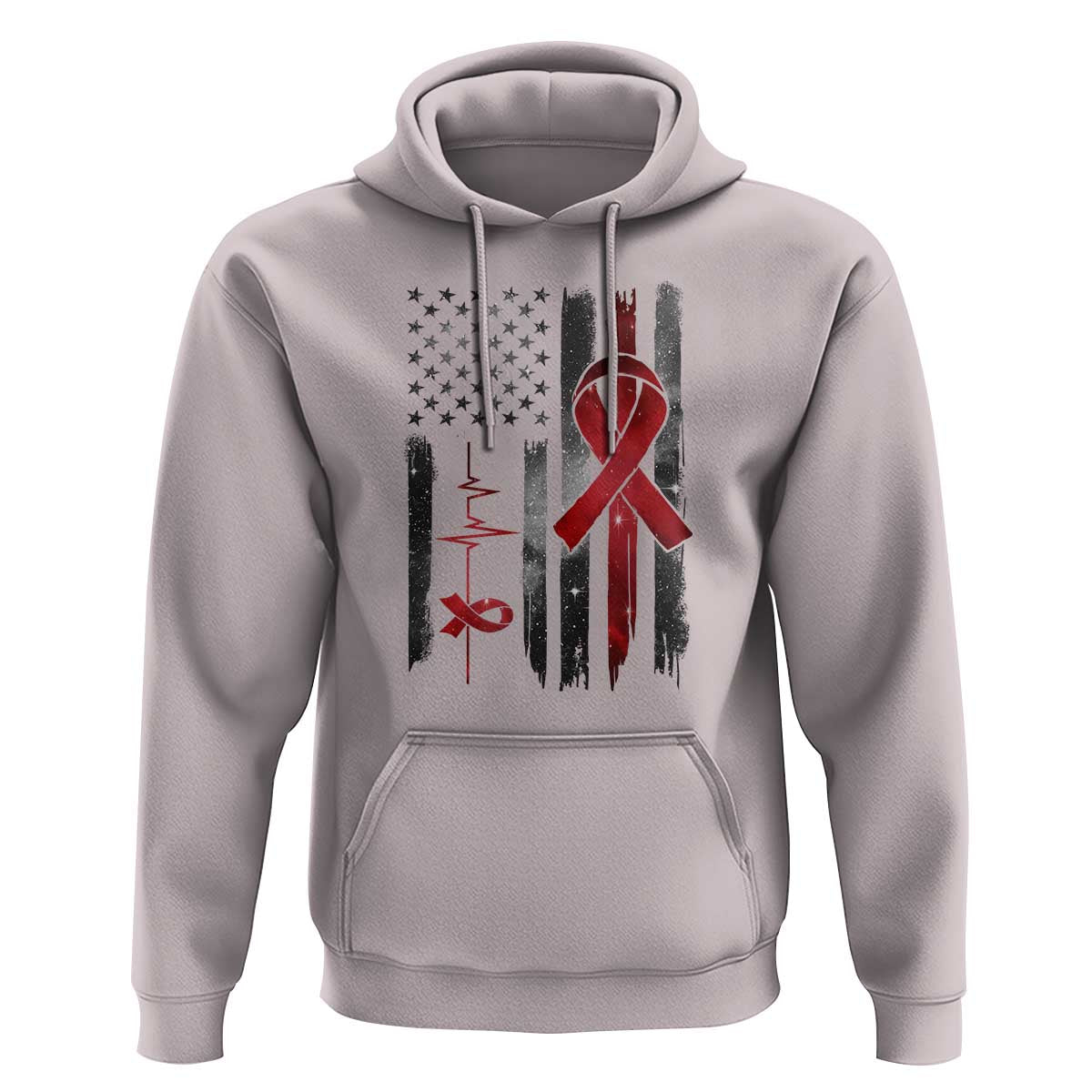 World AIDS Day Hoodie American Flag Red Ribbon Gift - Wonder Print Shop