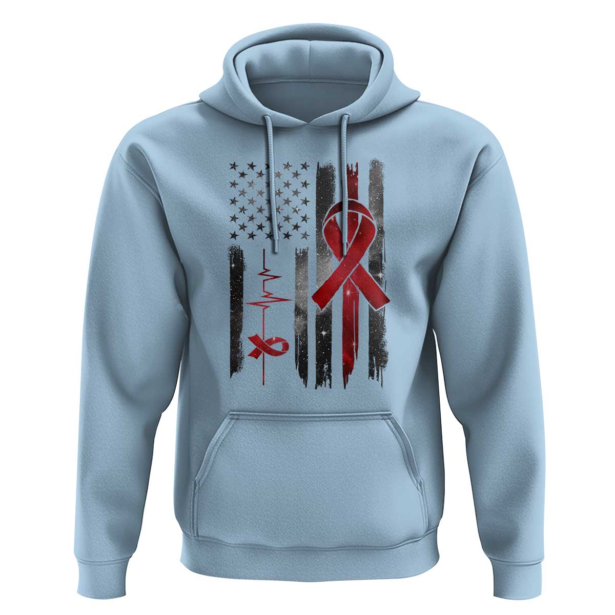 World AIDS Day Hoodie American Flag Red Ribbon Gift - Wonder Print Shop