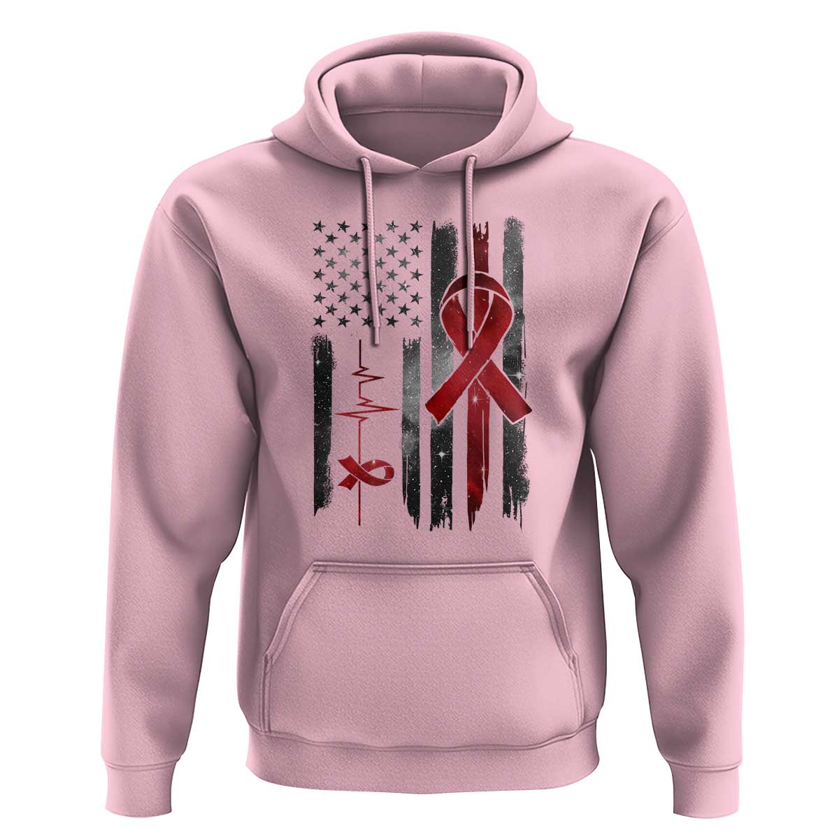 World AIDS Day Hoodie American Flag Red Ribbon Gift - Wonder Print Shop