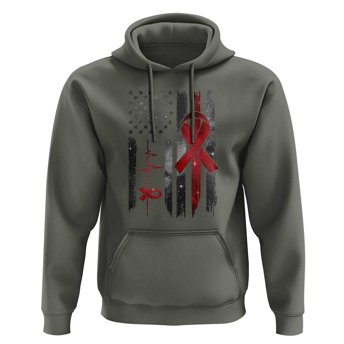 World AIDS Day Hoodie American Flag Red Ribbon Gift - Wonder Print Shop