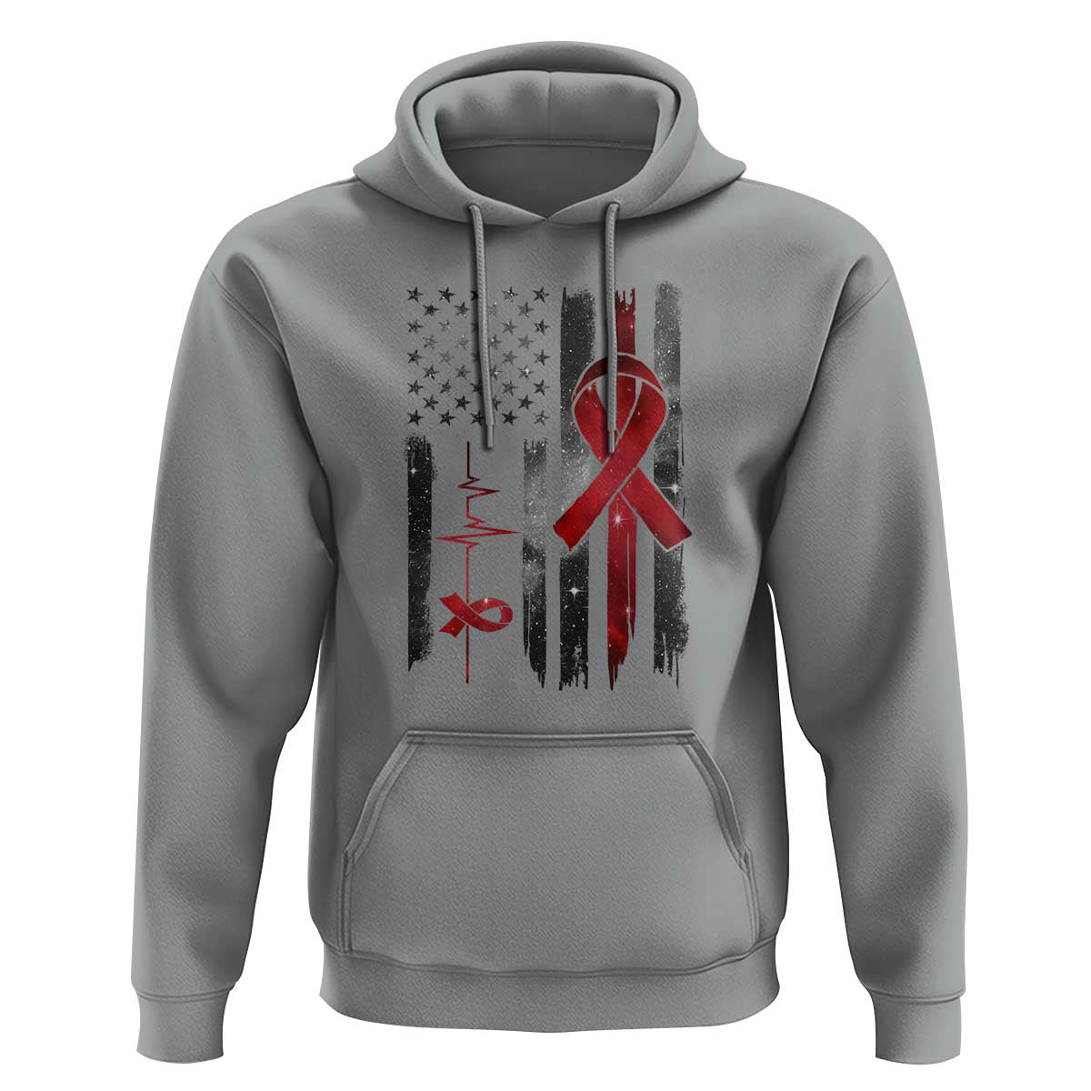 World AIDS Day Hoodie American Flag Red Ribbon Gift - Wonder Print Shop