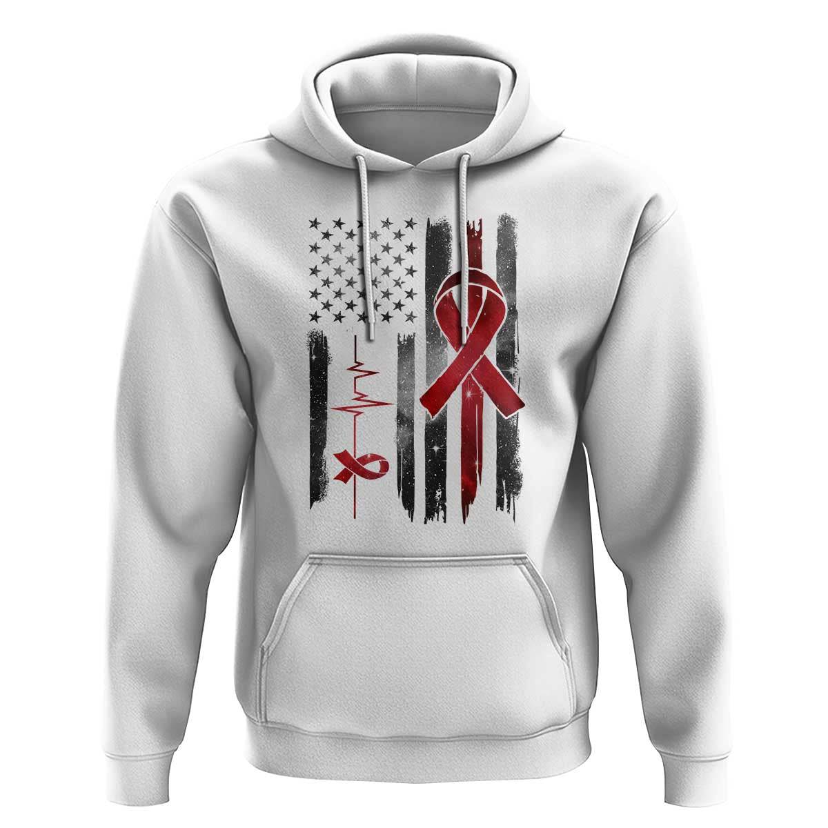 World AIDS Day Hoodie American Flag Red Ribbon Gift - Wonder Print Shop