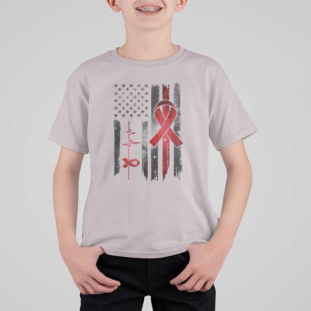World AIDS Day T Shirt For Kid American Flag Red Ribbon Gift - Wonder Print Shop