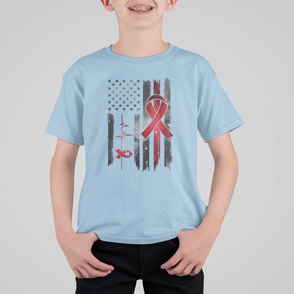 World AIDS Day T Shirt For Kid American Flag Red Ribbon Gift - Wonder Print Shop
