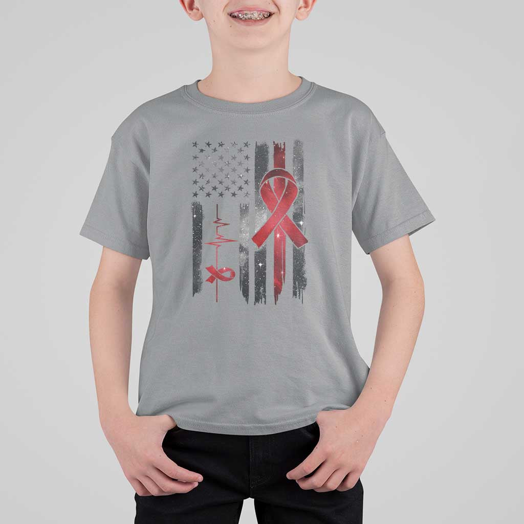 World AIDS Day T Shirt For Kid American Flag Red Ribbon Gift - Wonder Print Shop