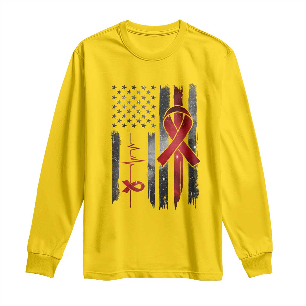 World AIDS Day Long Sleeve Shirt American Flag Red Ribbon Gift - Wonder Print Shop